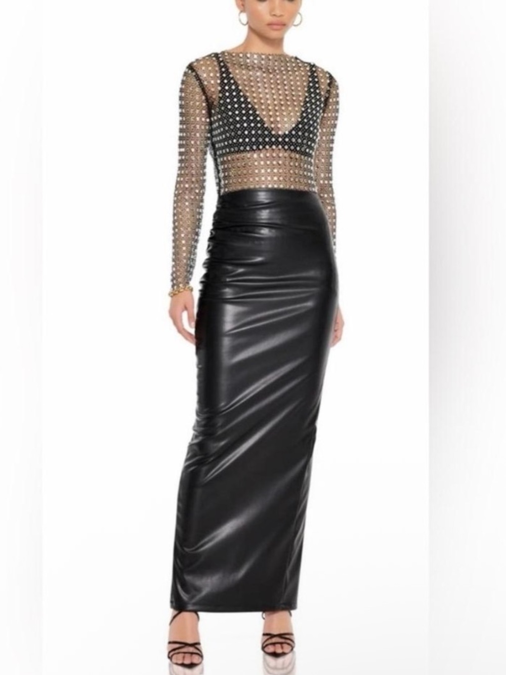 NWOT Black Faux Leather Maxi Pencil Skirt with Back Slit